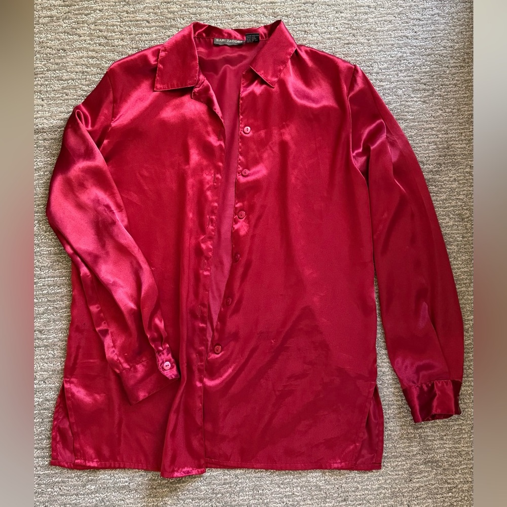 Vibrant Satin Red Button Down Shirt